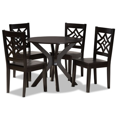 Baxton Studio Miela Modern and Contemporary Dark Brown Finished Wood 5-Piece Dining Set 179-11385-10892-Zoro